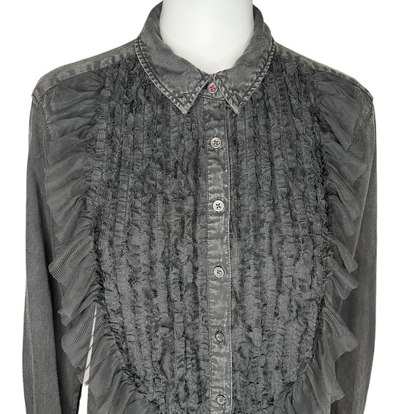 Pilcro Tulle Faded Black Collar Button Up Small - Picture 2 of 8